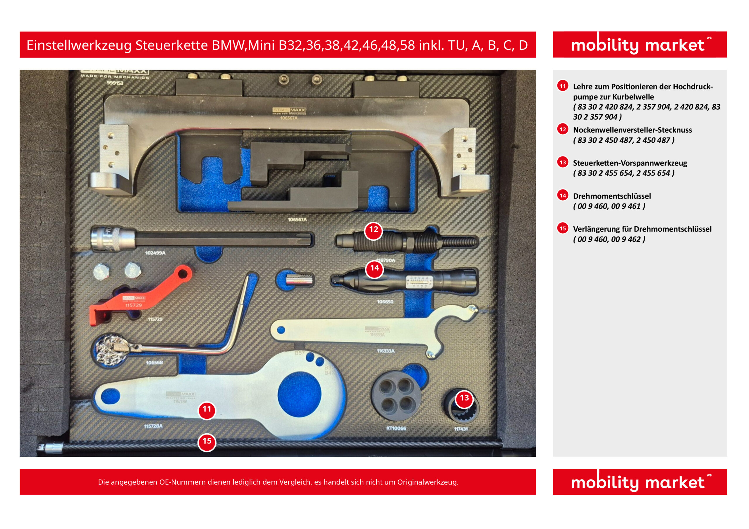 einstellwerkzeug steuerkette bmw, mini b32, b36, b38, b42, b46, b48, b58 inkl. tu, a, b, c, d